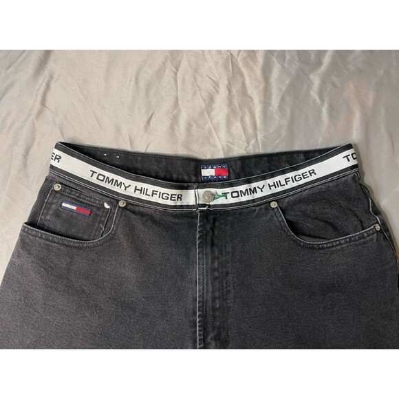 Vintage Tommy Hilfiger Jeans Men's 34x34 Black Denim Baggy Wide Leg 90s Hip Hop - Picture 6 of 6